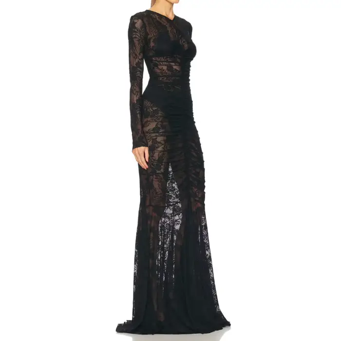 Robe de soirée en dentelle noire pour femmes élégante et luxueuse pour mariages soirées formelles et promenades romantiques