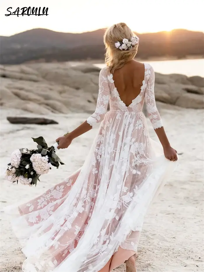 Robe de mariée bohème à manches longues