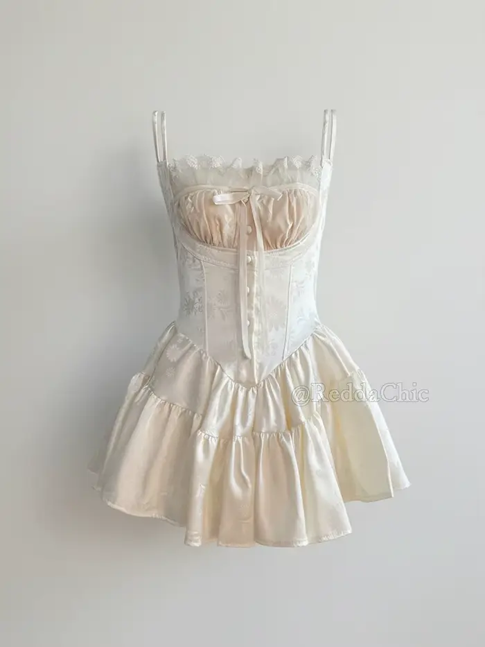 Robe d'été ReddaChic vintage en satin à motifs floraux, combinaison Conquete froncée avec dentelle e