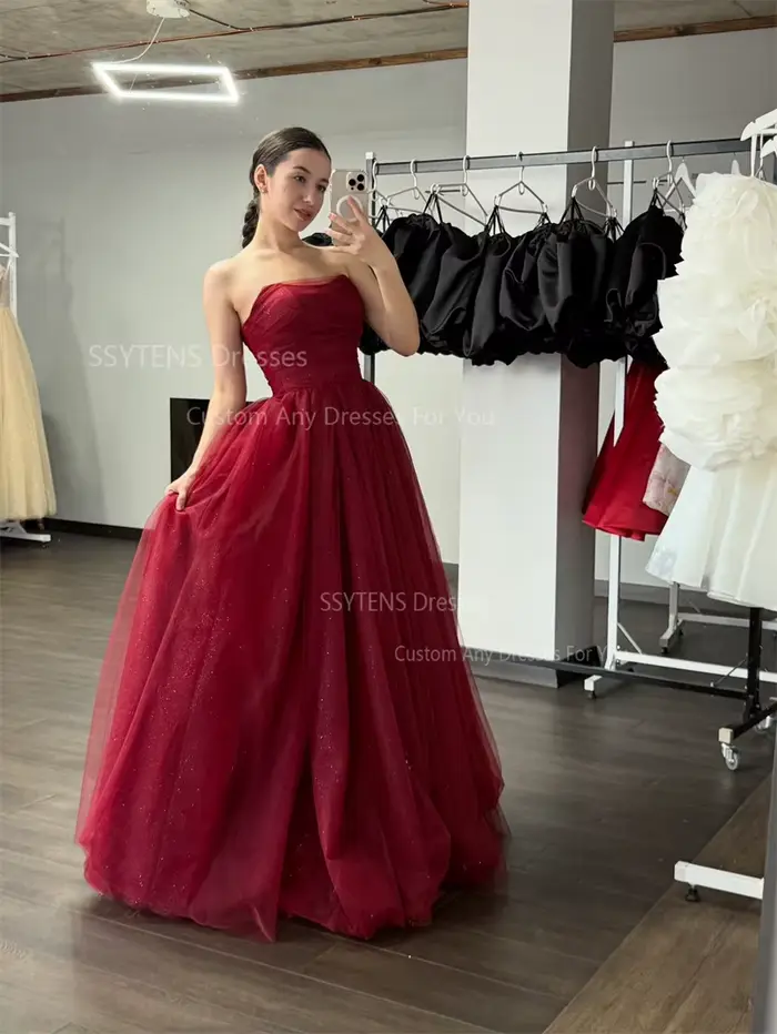SSYTENS – robe De soirée rouge élégante, longueur au sol, Corset De fête De mariage, sans manches, formelle, personnalisée