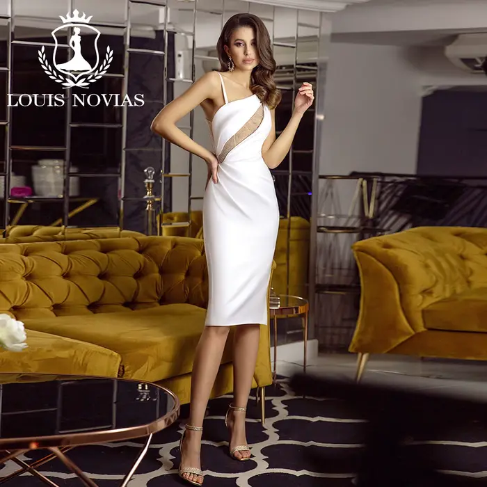 LOUIS NOVIAS robe De mariée sirène Simple bretelles Spaghetti Illusion genou longueur gaine Satin ro