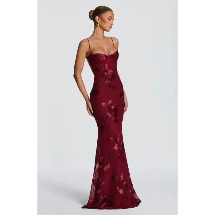Robe de soirée ornée de fleurs pour femme junior élégante sans manches col en V polyester ajustée occassions spéciales printemps été