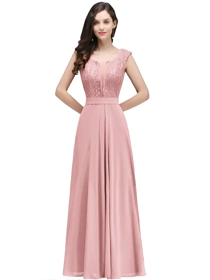 Robe longue élégante en polyester avec dentelle florale et appliques pour soirées officielles et occasions spéciales