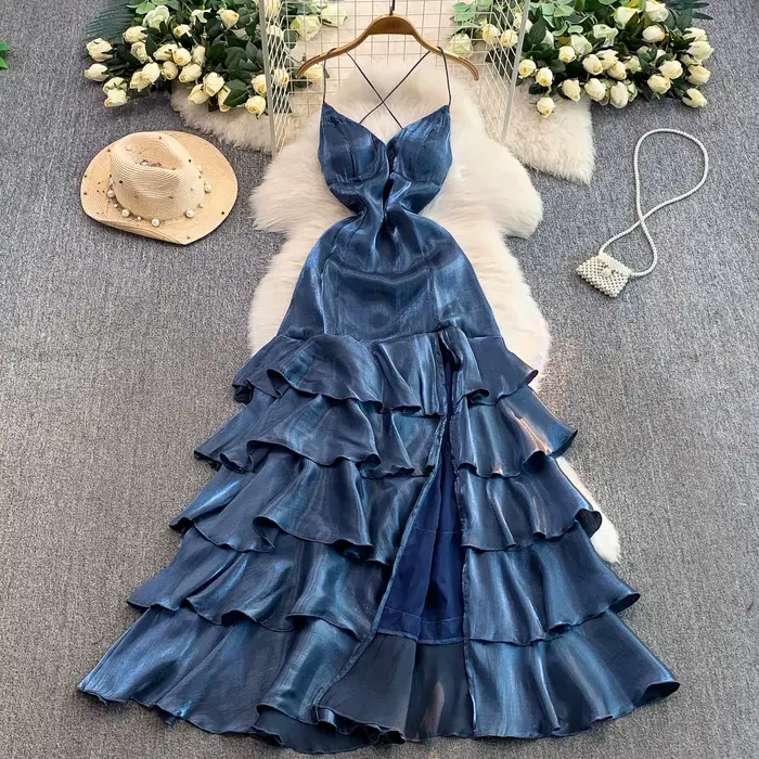 Chic vintage sans manches à volants robes de cérémonie élégantes hotsweet robe d'été femmes vêtement