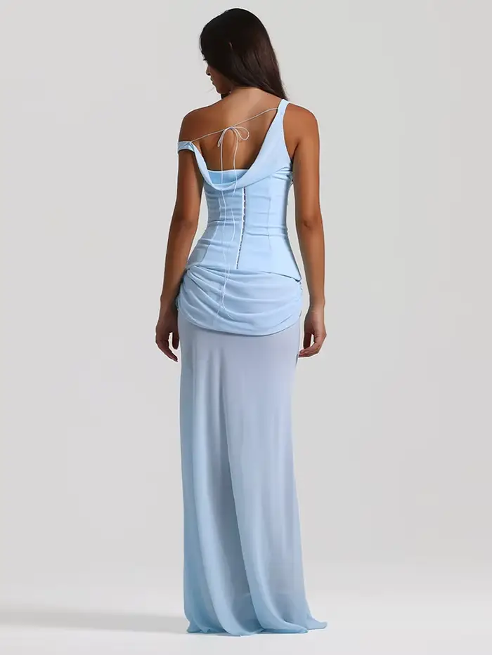 Robe de soirée blanche élégante, asymétrique épaule dénudée, drapée, pour événements formels, robe d'été, à la mode, sans manches, robe de mariée