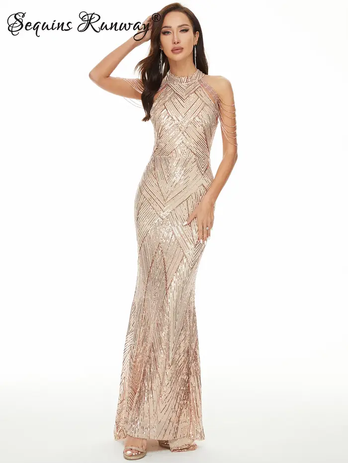 Robe de soirée vintage sexy en sequins pour femmes 2026