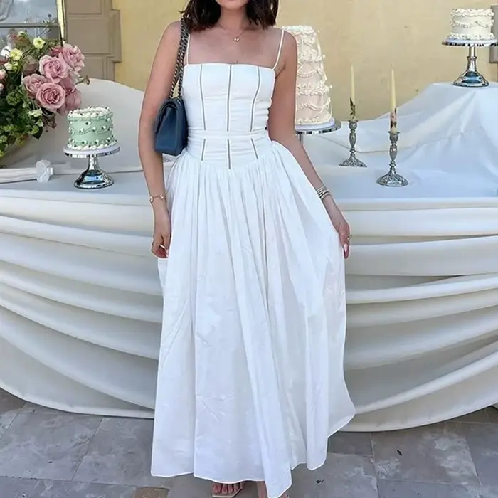 Robe longue à fleurs élégante pour femmes, taille haute, ajourée, robes de soleil blanches, nouvelle