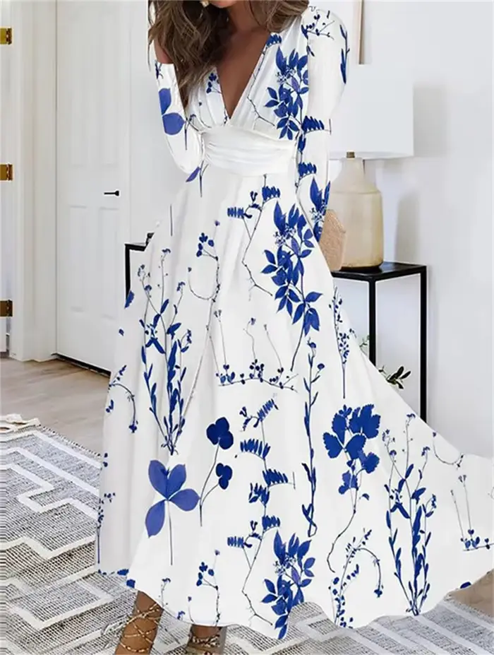 Robe longue élégante à imprimé floral pour femmes