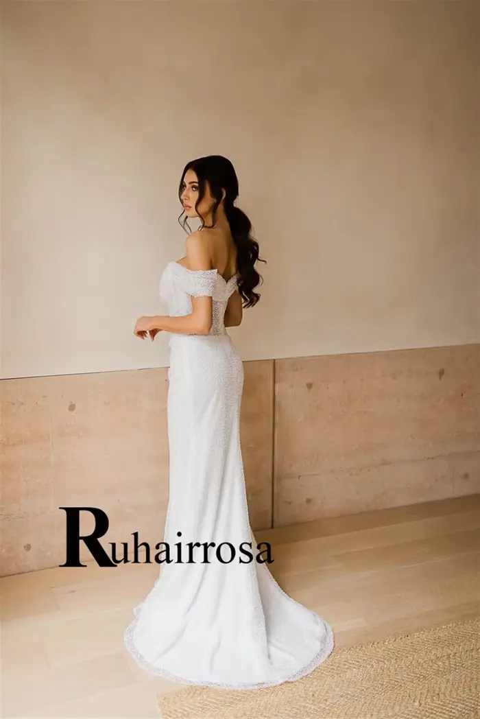 Ruhair Robe De mariée Vintage pour mariée hors De l'épaule encolure dégagée fermeture éclair détachable Train Robe De soirée De Mariage personnalisé