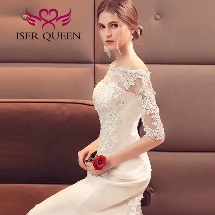 Robe de mariée personnalisée ISER QUEEN style sirène avec train de chapelle et décoration en dentelle et perles pour femmes occasions spéciales