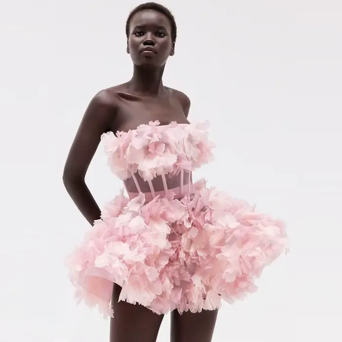 Robes de cocktail courtes rose poudré, sans bretelles, avec dos corset à baleines apparentes, robe d