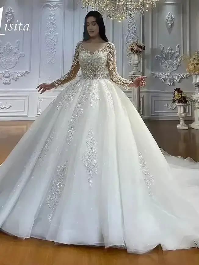 Luxe 2025 Robe De mariée chérie manches longues dentelle Appliques perles robes De mariée Robe Maria