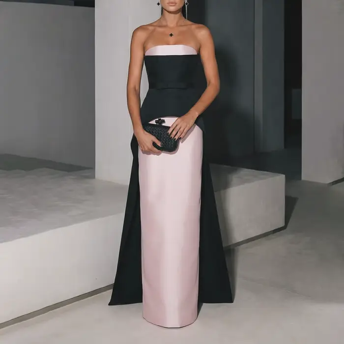 Robe de soirée élégante noire et rose sans bretelles, sans manches, simple, élégante, style sirène, 