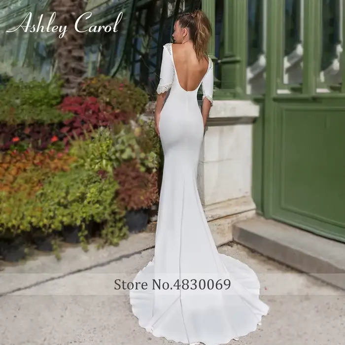 Ashley Carol-Robe de Mariée Sirène en Satin à Manches sulfet Dos aux