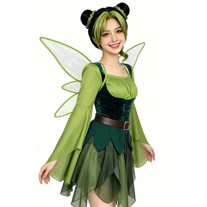 Tenue de cosplay féerique médiévale robe elfe magique verte costume de jeu de rôle pour femme Halloween