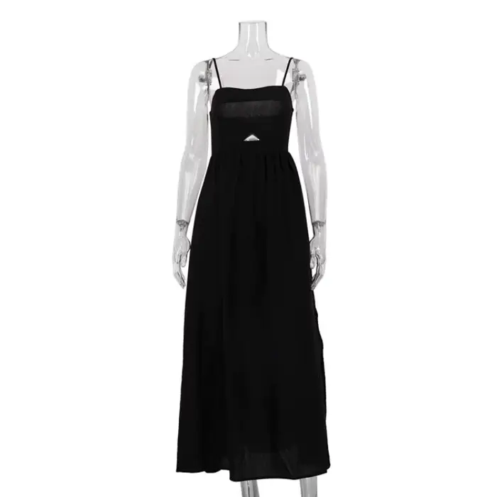 Robe de soirée de vacances pour femmes, Corset noir, Sexy, élégante, bretelles, dos nu, fente ajouré