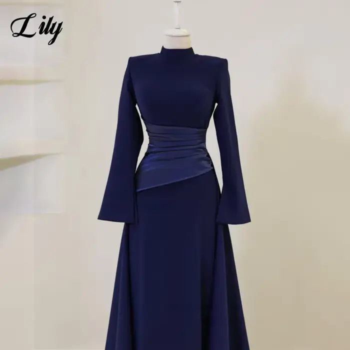Lily bordeaux robes de bal élégantes col haut manches longues