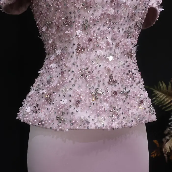 Robe de soirée élégante Sharon Said rose perlée avec perles et cristaux pour femmes occasions spéciales
