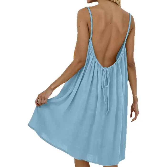 Robe de plage plissée en soie glacée et polyester sans manches col rond pour femmes occasions spéciales été 2026