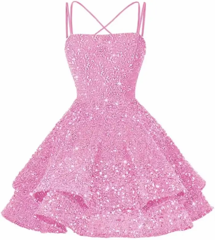 Robe de soirée courte à paillettes, col carré, scintillante, pour adolescentes, robe de bal, séance 