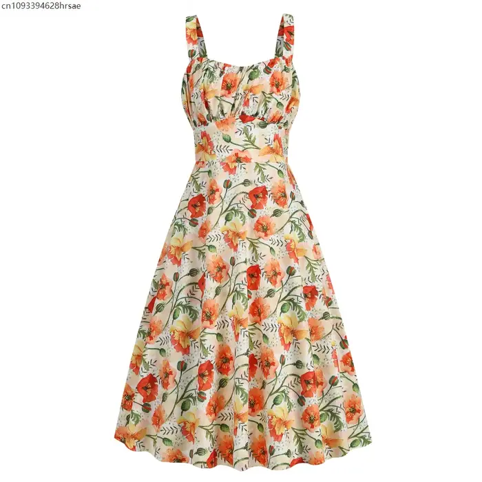 Robe vintage femme 1950s 60s rockabilly trapèze smockée ajustable soirée cocktail mariage