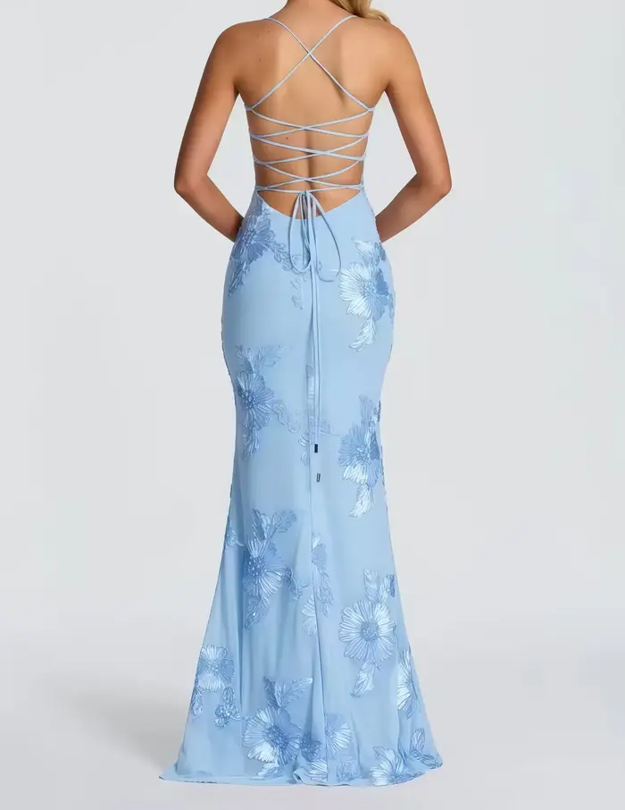 Robe longue élégante pour femme avec broderie florale 3D