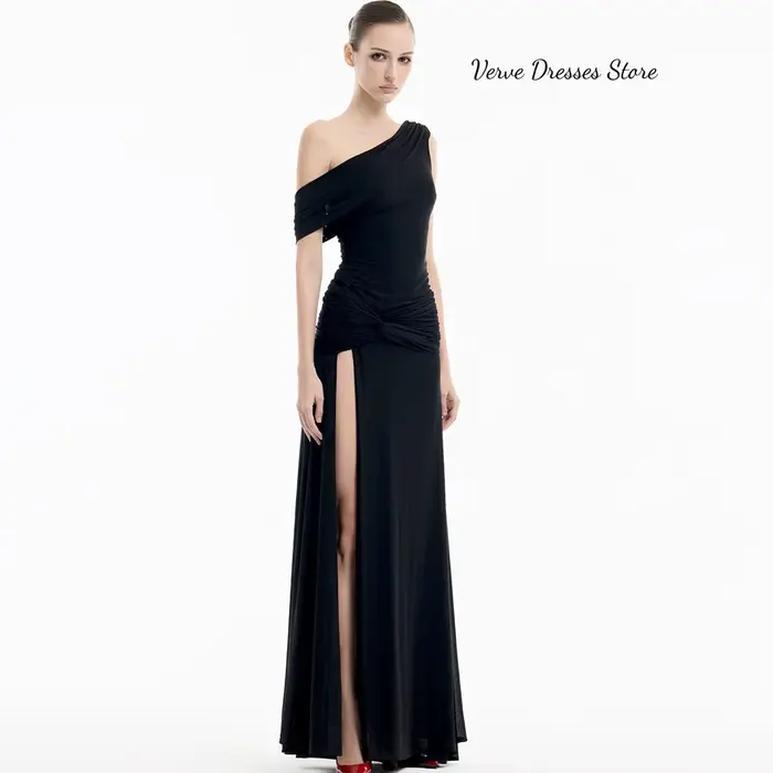 Robes de soirée sur mesure en mousseline noire coupe trapèze