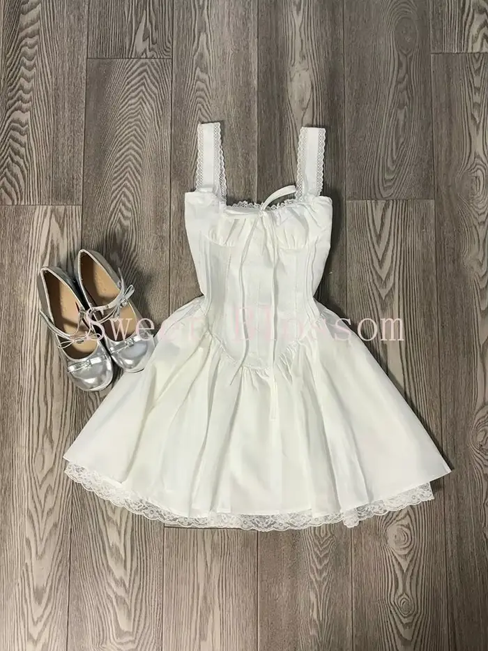 Robe blanche ZHUOLIN douce sans manches pour femmes avec col carré et arc décoration été printemps occassions spéciales élégante légèrement élastique polyester coton