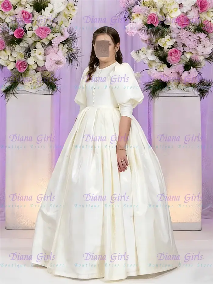 Robe de demoiselle d'honneur élégante en satin avec manches bouffantes et style princesse pour petite fille occasions spéciales première communion mariage anniversaire soirée