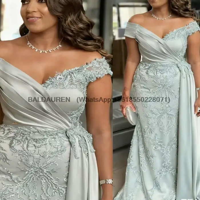 Robe de soirée sirène argentée en dentelle perlée pour mère de la mariée, en satin, coupe cœur, pour anniversaire, mariage, invité de la cérémonie ou mère du marié