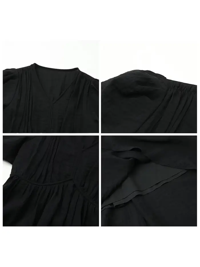 Robe décontractée en viscose et nylon Chic Ven pour femmes, col en V, manches courtes bouffantes, silhouette en ligne, idéale pour l'été et les occasions spéciales