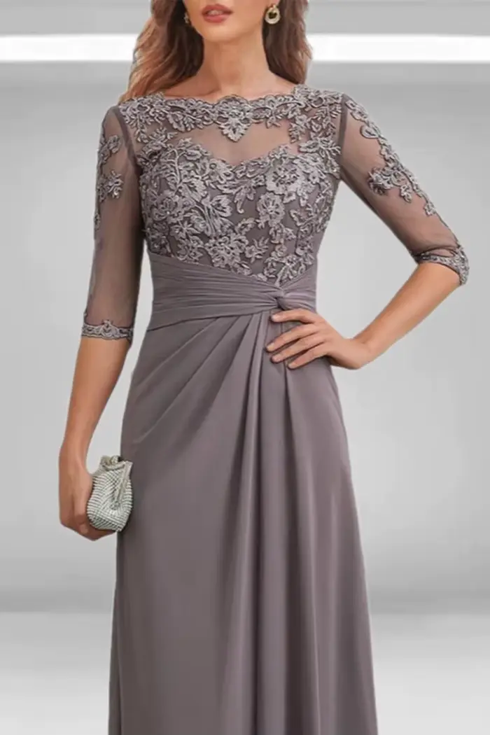 Robe mère de la mariée moderne en mousseline de soie avec appliques en dentelle pour mariage et cérémonies formelles