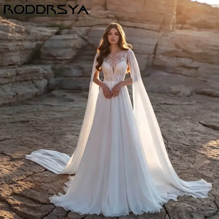 RODDRSYA Robes de mariée élégantes en mousseline pour femmes