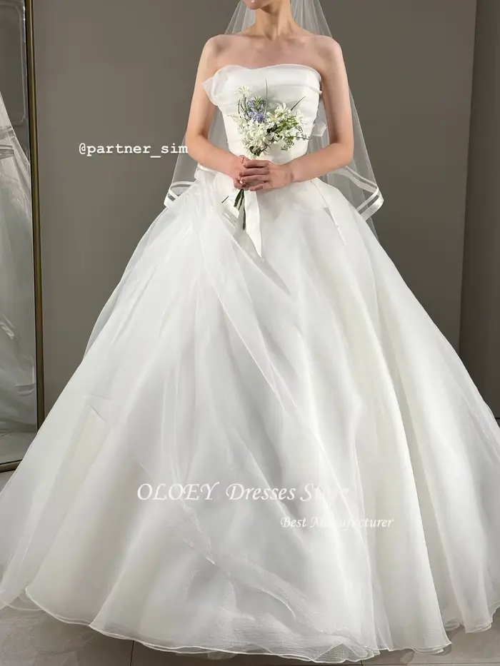 OLOEY a-ligne Organza robe de mariée une ligne corée séance Photo