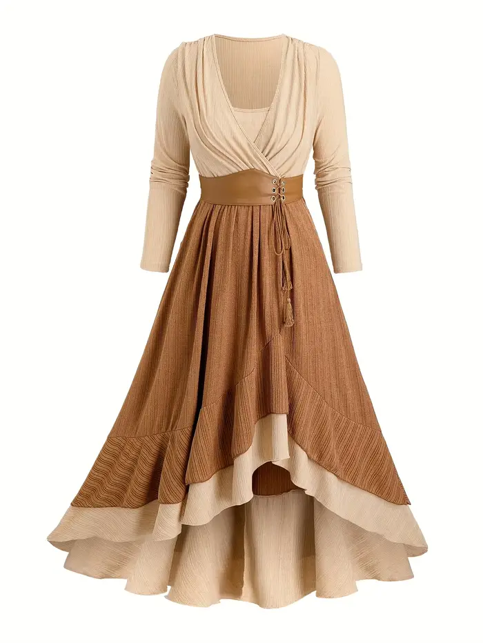 Robe longue en gaze pour femme grande taille avec poche à franges, bordure en dentelle, décontractée