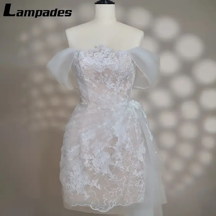 Robe de soirée de mariage courte élégante blanche en dentelle