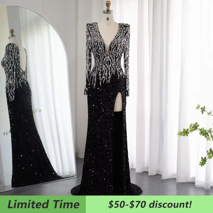 Sharon Said-Robe de Soirée Noire à Paillettes