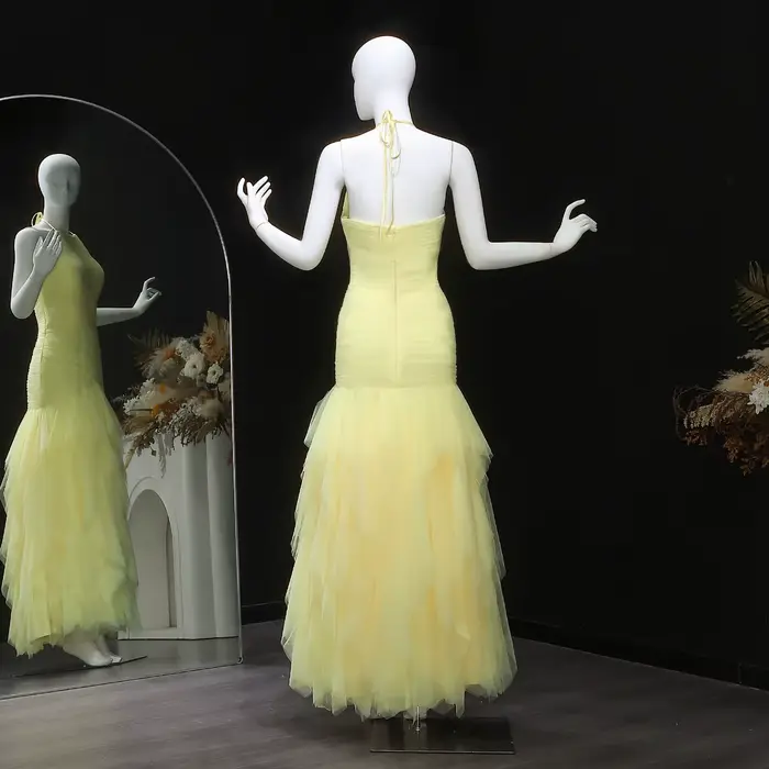 Sharon Said-Robe de Soirée Élégante Jaune à Volants pour Femme