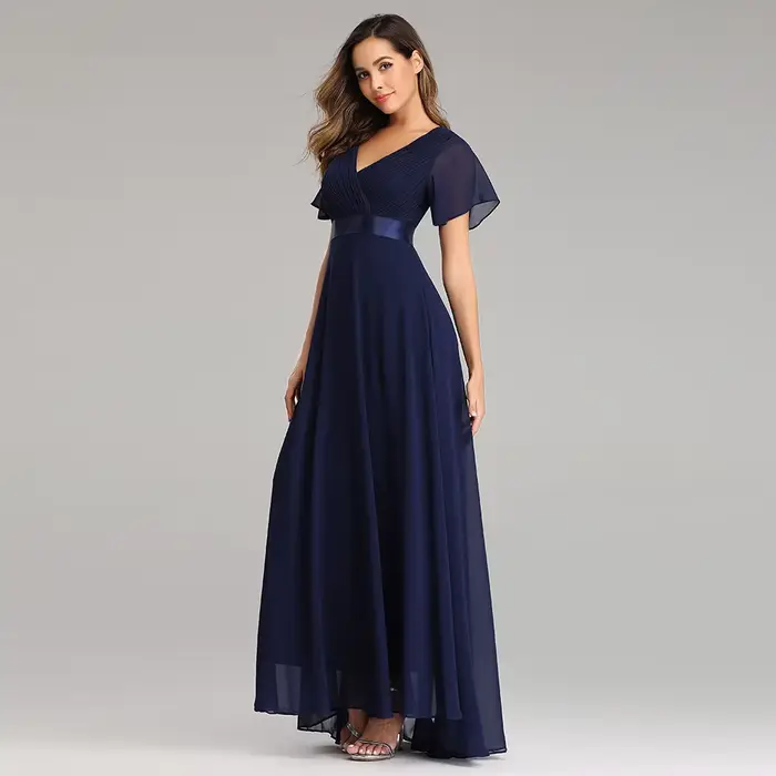 Robe de soirée élégante en mousseline de soie avec col en V et volants pour femmes, occasions spéciales, soirée officielle, mariage