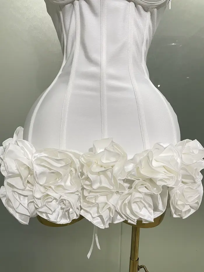 Robe de soirée à bandes pour femmes, sans bretelles, moulante, fleurs, Mini célébrité, Sexy, robes d