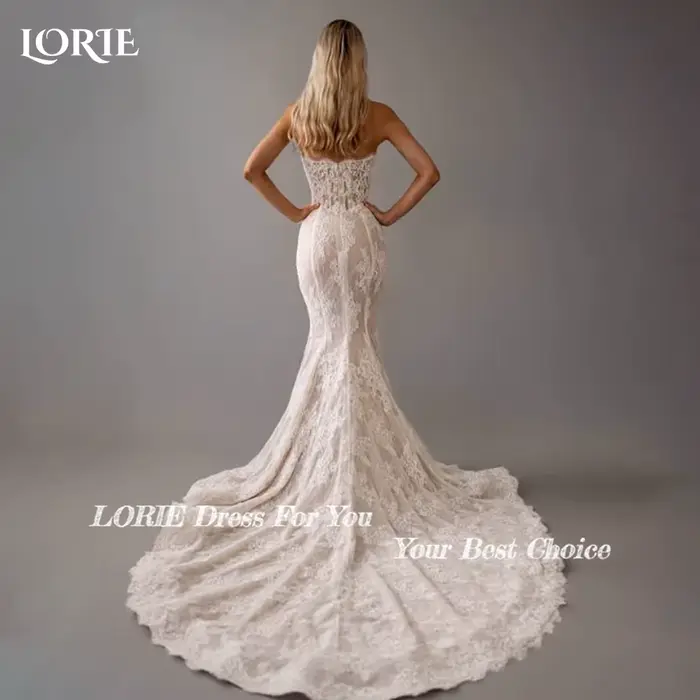 Robe de mariée Bohème princesses LORIE en dentelle avec train sirène pour femmes occasions spéciales