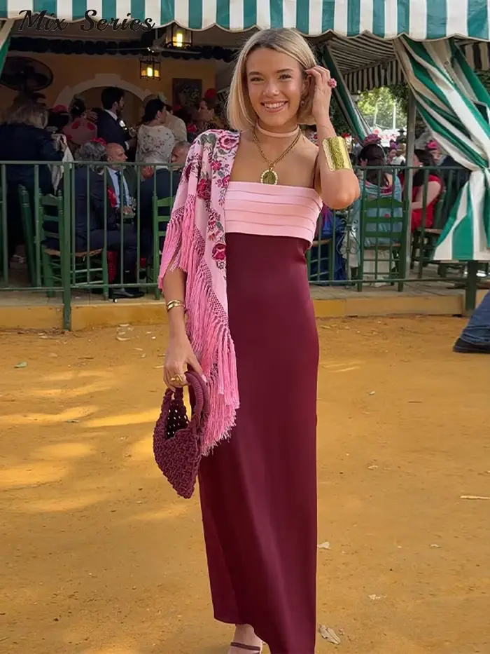 Robe longue élégante à bretelles pour femme sans manches dos nu plissée avec fente latérale pour fêtes et vacances