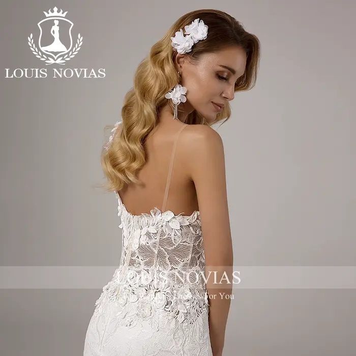 LOUIS NOVIAS robe De mariée sirène romantique bretelles Spaghetti fleurs 3D Appliques Illusion