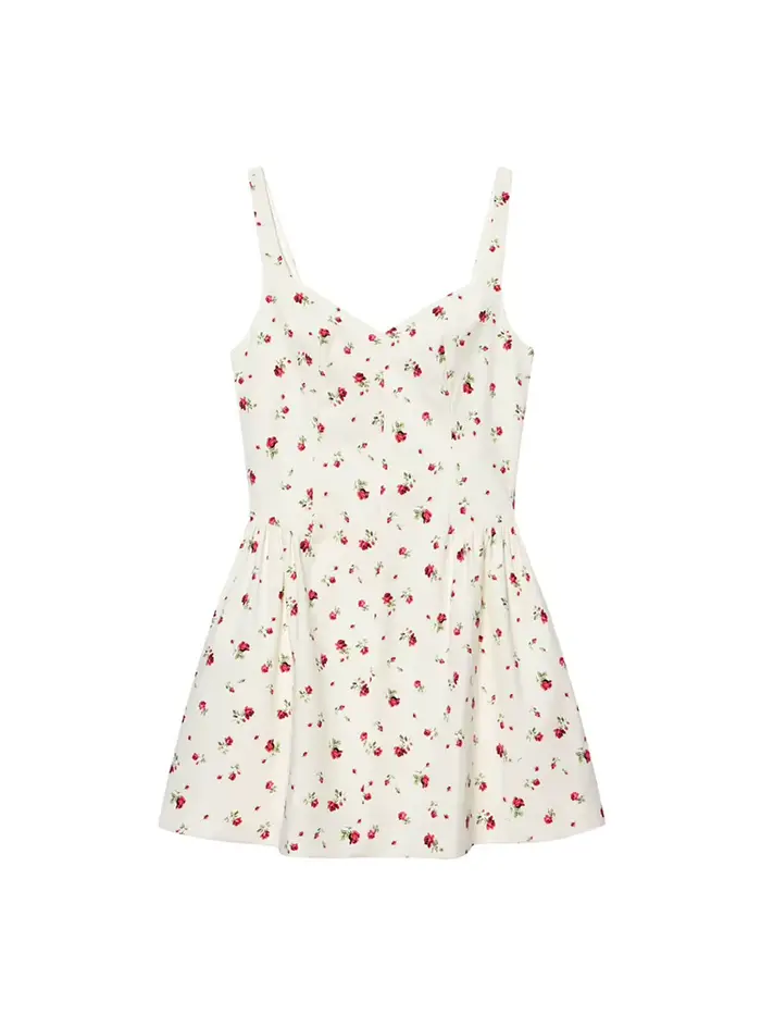 Robe courte élégante à bretelles larges pour femmes imprimé floral style français coupe amincissante et tendance été 2026