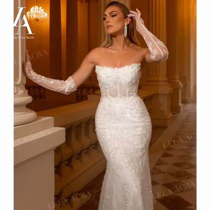 2 en 1 robe de mariée sirène sans manches 2026 magnifique