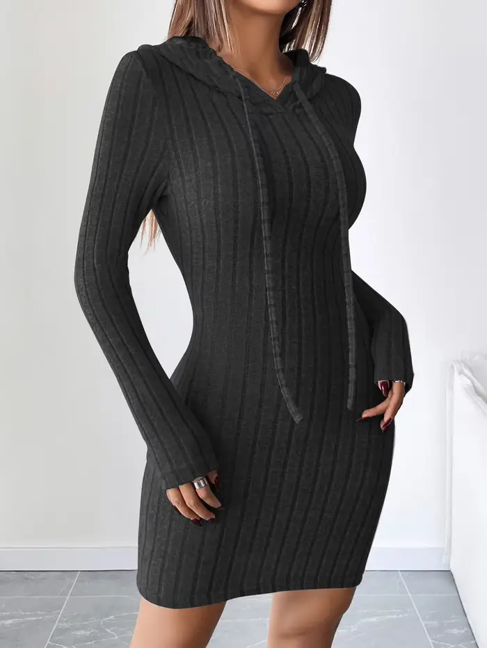 Robe ajustée à capuche tricotée côtelée décontractée pour femme toute saison occasions spéciales