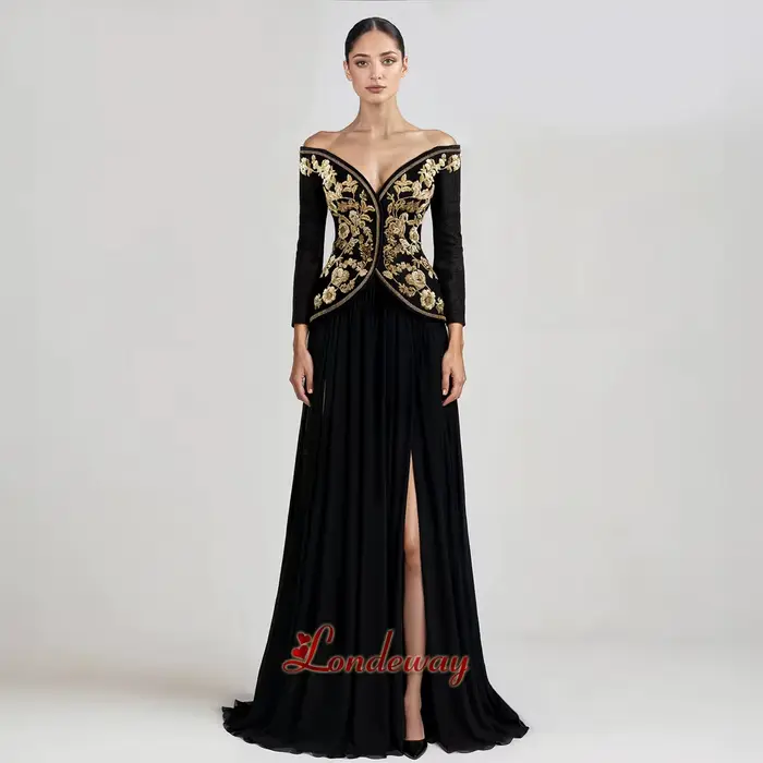 Londeway fantaisie hors De l'épaule robe De soirée pour les femmes dentelle Appliques koweït dubaï r