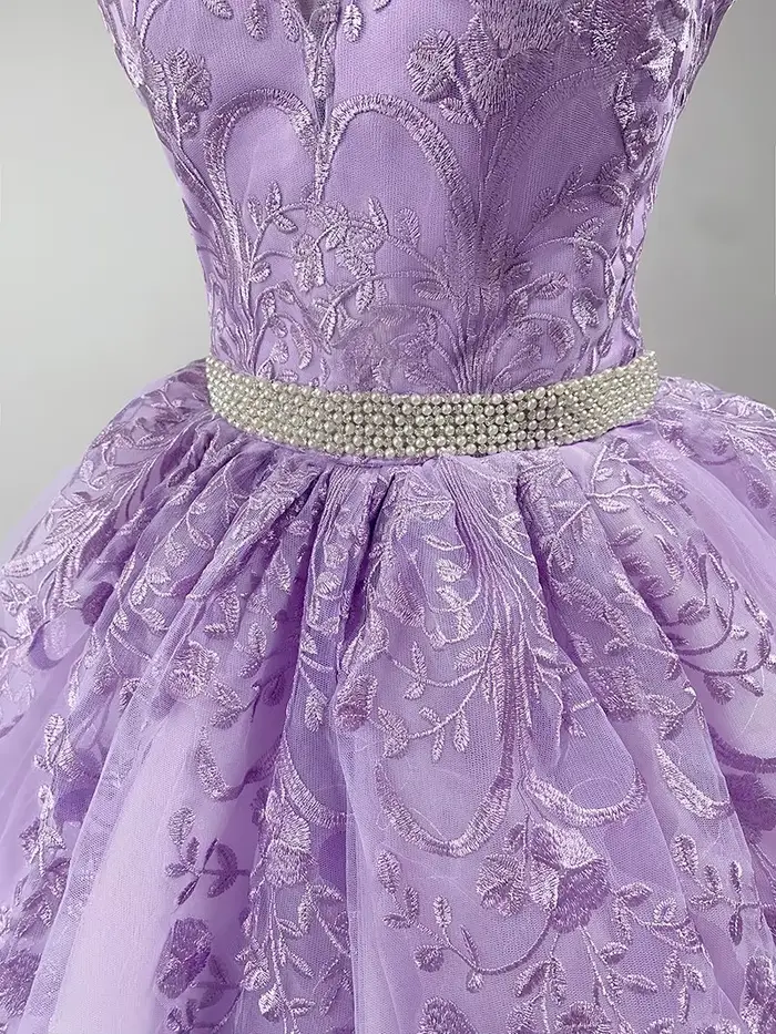 Robe de Mariée Violet Clair à Col en V
