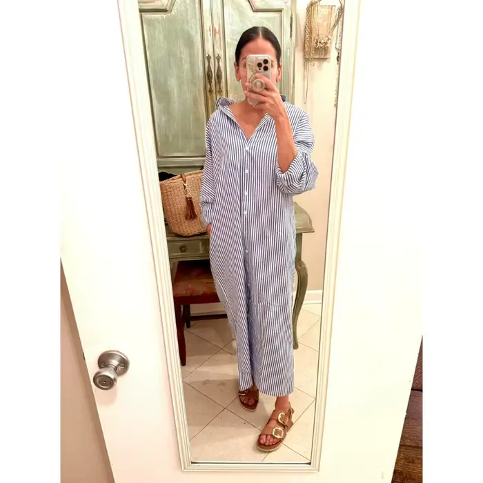 Robe longue décontractée rayée en coton ample avec manches chauve-souris pour femmes, couleurs variées, silhouettes asymétriques, parfaites pour le printemps et l'été, idéales pour le travail et les événements