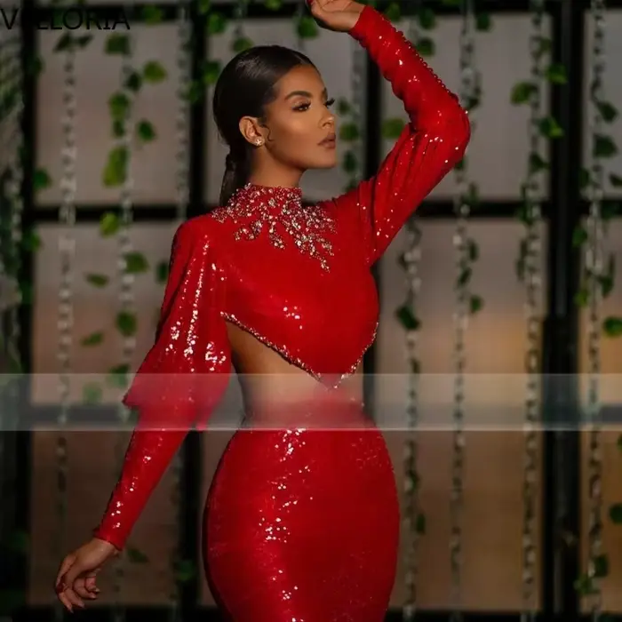 Robe de soirée rouge brillante pour femme